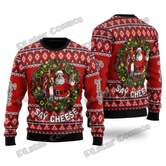 Discover Santa and Jesus Meeting Funny Christmas Sweater Ugly Holiday Jumper