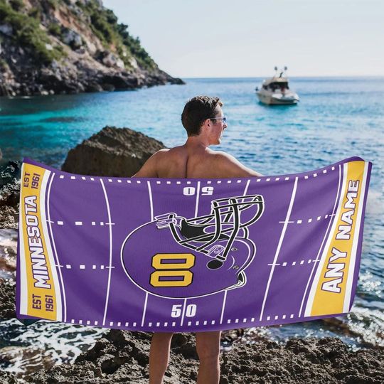 Discover Custom Football Beach Towel, Personalized Minnesota Beach Towel with Name and Number Custom Game Day Football Team Style Decor Fan Gifts