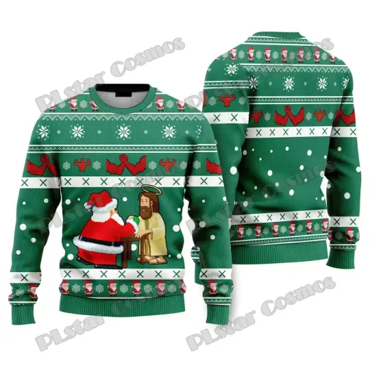 Discover Santa and Jesus Meeting Funny Christmas Sweater Ugly Holiday Jumper