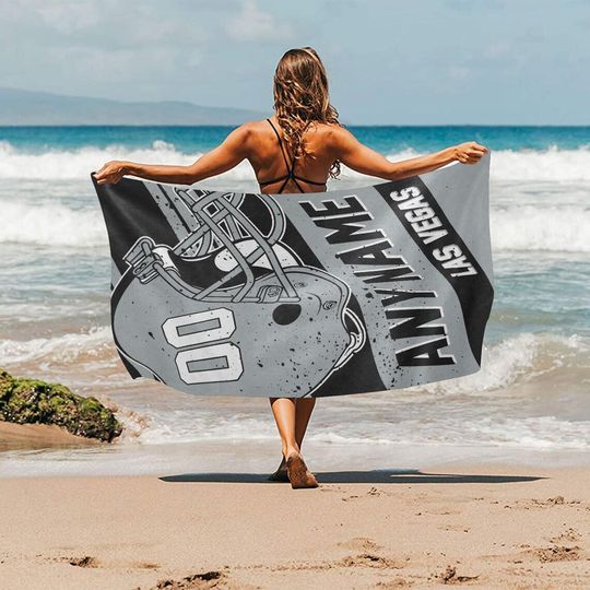 Discover Custom Football Beach Towel, Personalized Las Vegas Beach Towel with Name and Number Custom Game Day Football Team Style Decor Fan Gifts