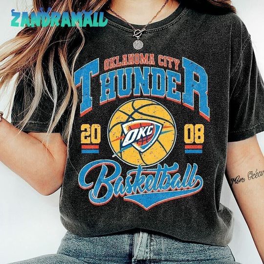Discover Oklahoma City Basketball Vintage 90s Shirts, Retro 90s Thunder Basketball Team Crewneck, Basketball Fans Tee Gifts