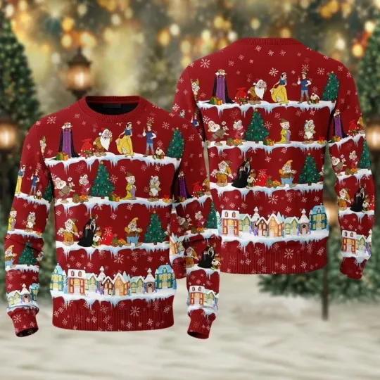 Snow White Christmas 3D Ugly Sweater, Snow White Princess And Seven Dwarfs Group