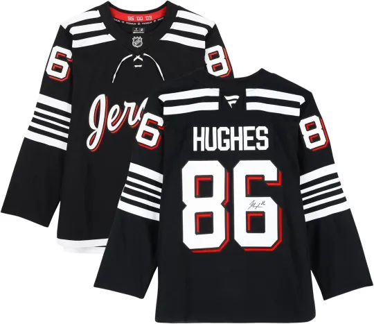 Discover Jack Hughes New Jersey Devils Signed Black Alternate Hockey Jersey