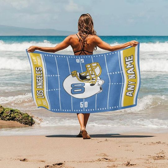 Discover Custom Football Beach Towel, Personalized Los Angeles C Beach Towel with Name and Number Custom Game Day Football Team Style Decor Fan Gifts