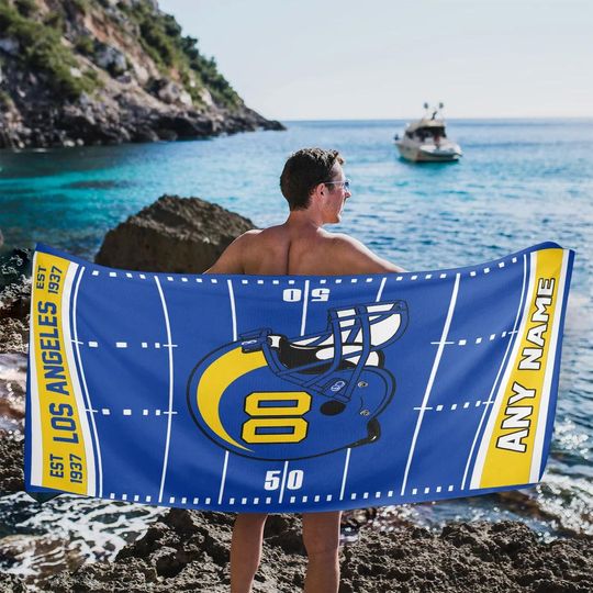 Discover Custom Football Beach Towel, Personalized Los Angeles R Beach Towel with Name and Number Custom Game Day Football Team Style Decor Fan Gifts