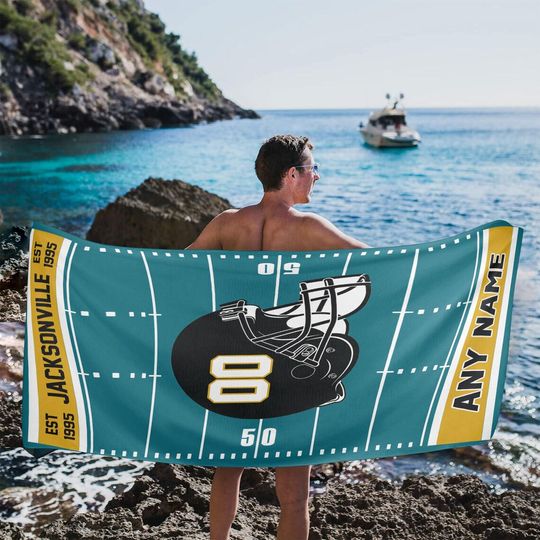 Personalized Jacksonville Football Beach Towel, Game Day Football Team Decor Fan Gifts