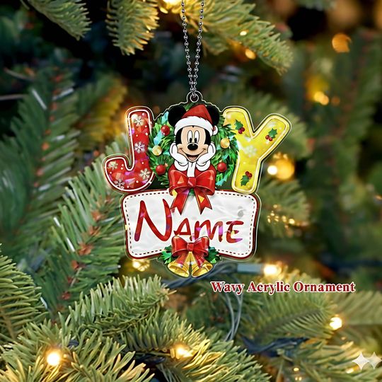 Discover Personalized Name Joy Wavy Acrylic Ornament, Holiday Gift Idea 2025