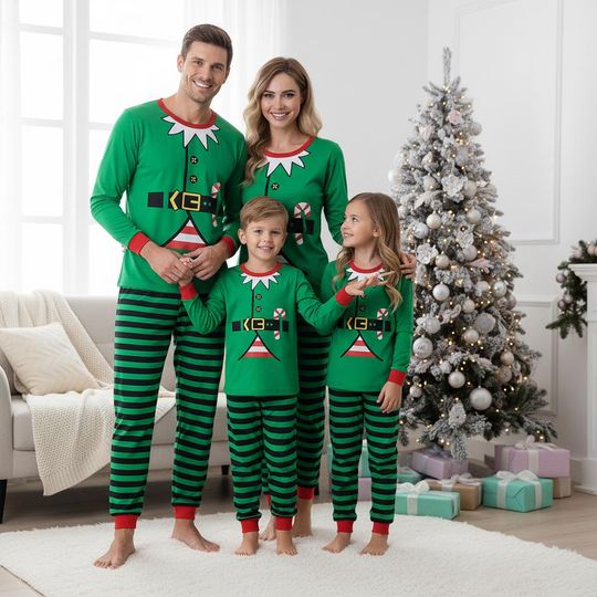 Discover Elf Family Pajamas, Santa's Helper Long Pajamas, Christmas Elf Long Tee & Pants PJs, Family Matching Pajamas Set, Family Sleepwear Xmas