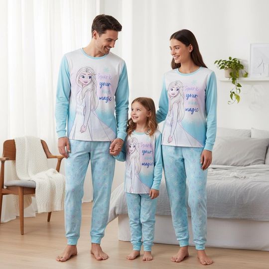 Discover Frozen Princes Family Pajamas, Elsa Long Pajamas, Blue Elsa Long Tee & Pants PJs, Family Matching Pajamas Set, Christmas Pajama Gift
