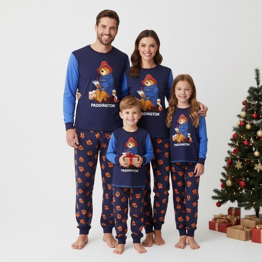 Discover PADD BEAR Family Pajamas, Paddington Long Pajamas, Blue Bear Long Tee & Pants PJs, Family Matching Pajamas Set, Pajama Family Gif