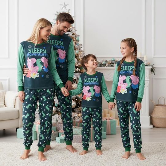 Discover Pig Family Pajamas, Sleepy Adventures Long Pajamas, Green Long Tee & Pants PJs, Family Matching Pajamas Set, Pajama Family Gift