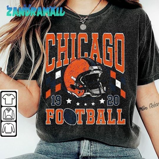 Discover Chicago Football Team Crewneck, Vintage Style Gift, Football Tee, Chicago Fans Shirt, Chicago Retro