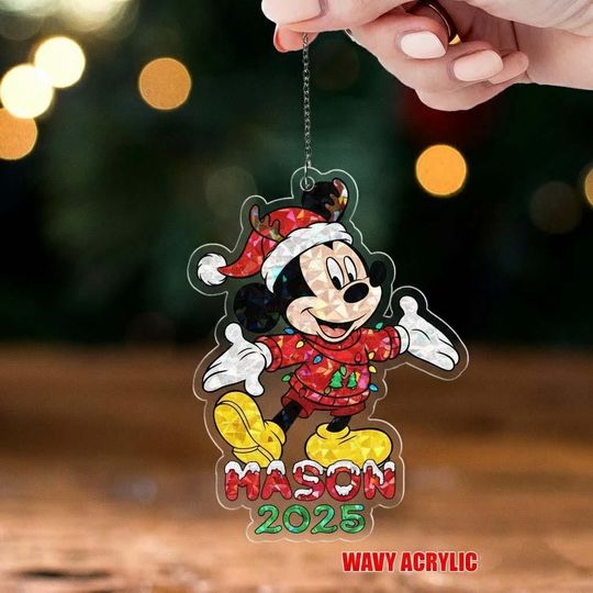 Discover Custom Name Mickey Mouse Wavy Acrylic Ornament, Holiday Gift Idea 2025