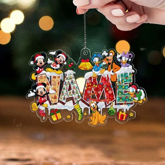Discover Custom Name Mickey And Friends Wavy Acrylic Ornament, Boy Girl Christmas Gift