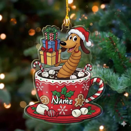 Discover Personalized Slinky Dog Tea Cup Ornament, Disney Family Christmas Tree Ornament
