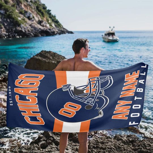 Discover Personalized Chicago Football Beach Towel, Game Day Fan Gift