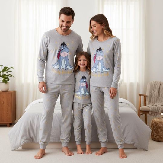 Discover Eeyore Family Pajamas, Disney Long Pajamas, Eeyore Long Tee & Pants PJs, Family Matching Pajamas Set, Gift For Disney Fan
