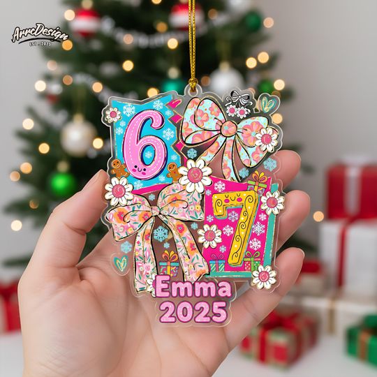 Discover Six Seven Coquette Bow Ornament: Personalized Acrylic Christmas Gift 2025