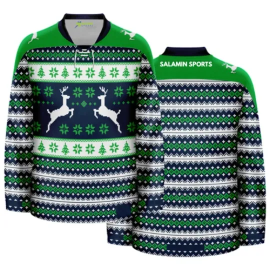 Discover Reindeer Snowflake Christmas Sweater Hockey Jersey – Funny Xmas Pullover