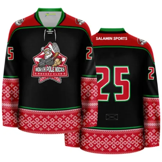 North Pole Nicks Christmas Hockey Jersey Festive Holiday Xmas Pullover
