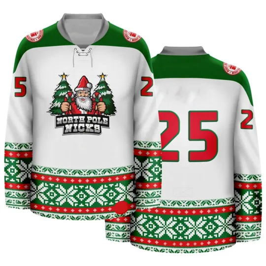 Ugly Xmas Santa Hockey Jersey | North Pole Nicks Christmas Sweater Style