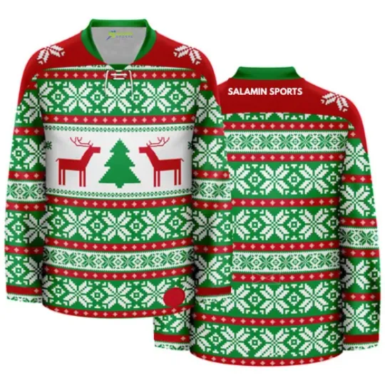 Discover Reindeer Ugly Christmas Sweater Hockey Jersey Holiday Knit Pullover Style