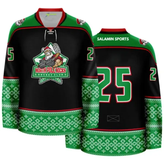 North Pole Nicks Ice Hockey Club Christmas Jersey Santa Ugly Xmas Sweater
