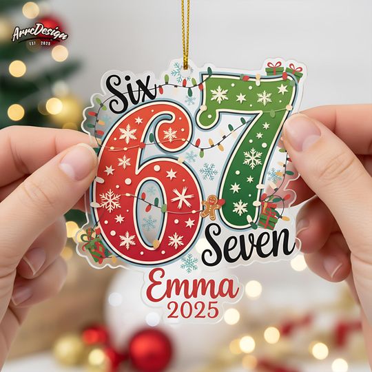 Discover Personalized Six Seven Christmas Ornament: Funny 6 7 Meme Tree Decoration