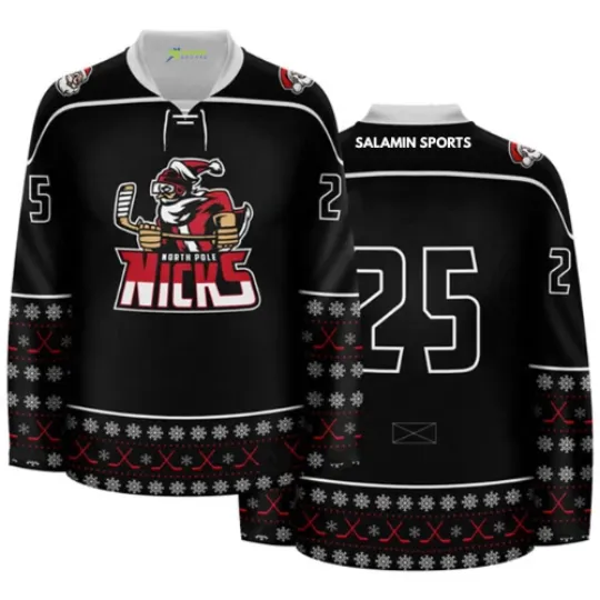 Santa Ugly Xmas Sweater Hockey Jersey – North Pole Nicks Festive Pullover