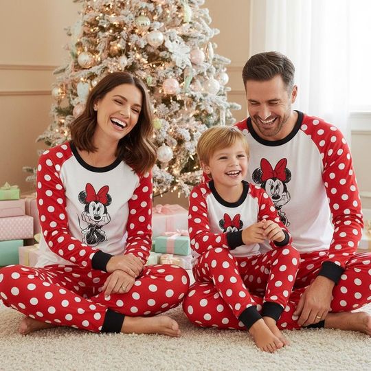 Discover Minnie Mouse Family Pajamas, Disney Long Pajamas, Christmas Long Sleeve PJs, Minnie Pajamas Set, Family Sleepwear Xmas Gift
