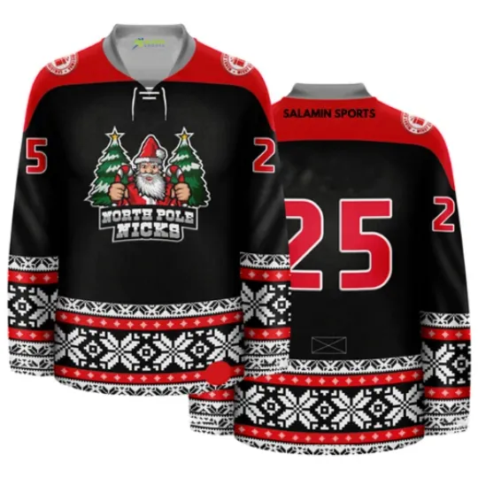 Santa Christmas Ice Hockey Jersey North Pole Nicks Ugly Xmas Sweater Style