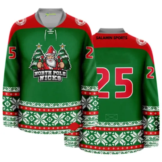 North Pole Nicks Christmas Hockey Jersey Santa Ugly Xmas Sweater Shirt