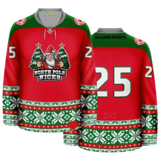 North Pole Nicks Christmas Ice Hockey Jersey Sweater Holiday Xmas Pullover