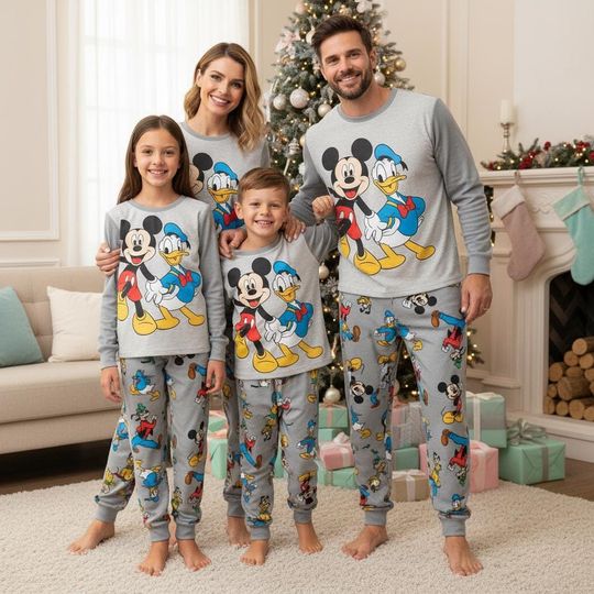 Discover Disney Family Pajamas, Mickey Mouse Long Pajamas, Donald Duck Long Tee & Pants PJs, Family Matching Pajamas Set, Family Sleepwear Xmas