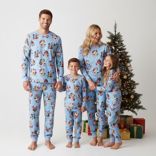 Discover Disney Family Pajamas, Disney Princess Long Pajamas, Kids Long Sleeve PJs, Girl Pajamas Set, Family Sleepwear Xmas Gift