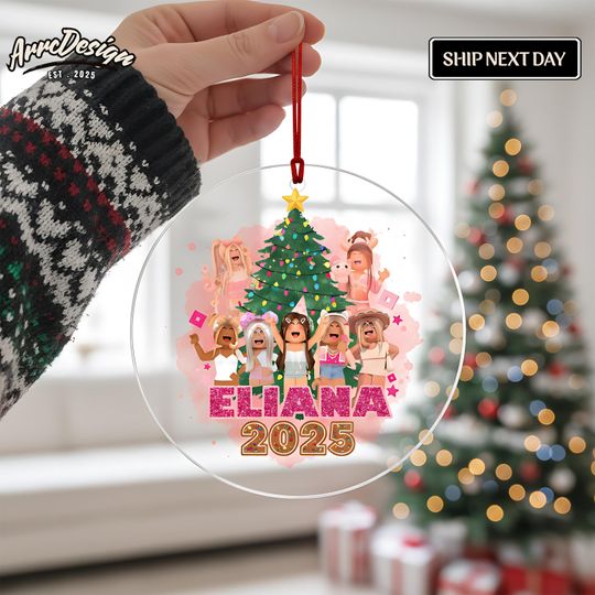 Discover Personalized Pink Glitter Christmas Ornament: Custom Acrylic Holiday Decoration