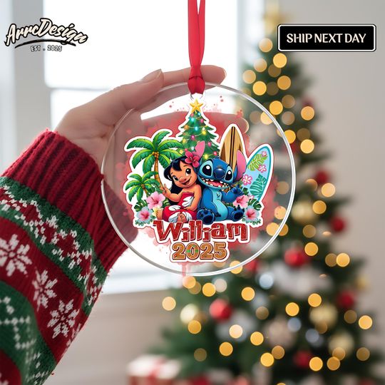 Personalized Lilo and Stitch Acrylic Ornament: Custom 2025 Christmas Decoration