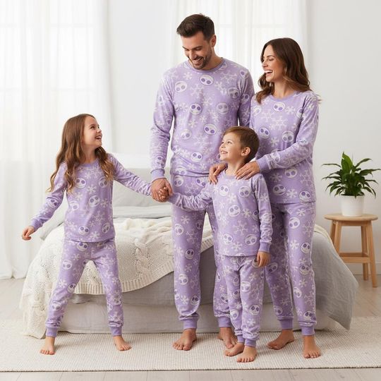 Discover Nightmare Family Pajamas, Jack Skellington Long Pajamas, Kids Pajama, Purple Long Tee & Pants PJs, Family Matching Pajamas Set, Family