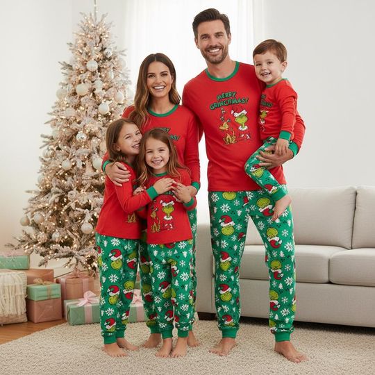 Discover Santa Green Family Pajamas, Greenmas Long Pajamas, Merry Xmas Long Tee & Pants PJs, Family Matching Pajamas Set, Christmas Pajama Gift