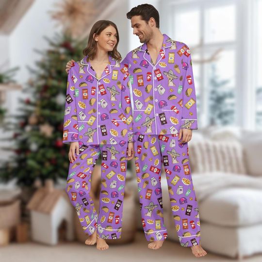 Discover Taco Lover Long Thick PJs Set, Fast Food Thick Pajamas, Chihuahua Long Pajama Set, Taco Pajamas, Gift for Foodie Fan