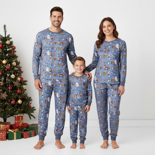 Discover Woodland Animal Family Pajamas, Cozy Long Sleeve PJs, Cute Owl Long Tee & Pants PJs, Family Matching Pajamas Set, Pajama Family Gift