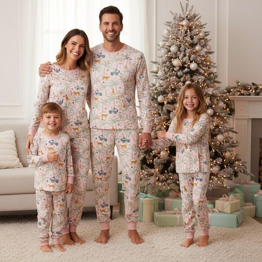 Discover Safari Family Pajamas, Wildlife Long Sleeve PJs, Animal Long Tee & Pants PJs, Family Matching Pajamas Set, Family Pajama Christmas Gift