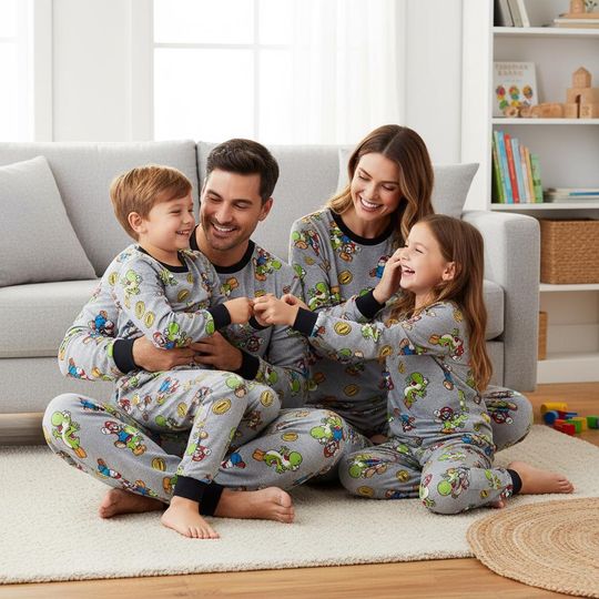 Discover Video Game Family Pajamas, Marl0 Long Pajamas, Kids Long Tee & Pants PJs, Family Matching Pajamas Set, Family Sleepwear, Xmas Gift For