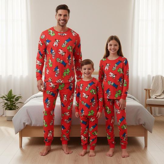 Discover Gaming Family Pajamas, Gamer Long Pajamas, Red Mushroom Long Tee & Pants PJs, Family Matching Pajamas Set, Family Sleepwear Xmas Gift