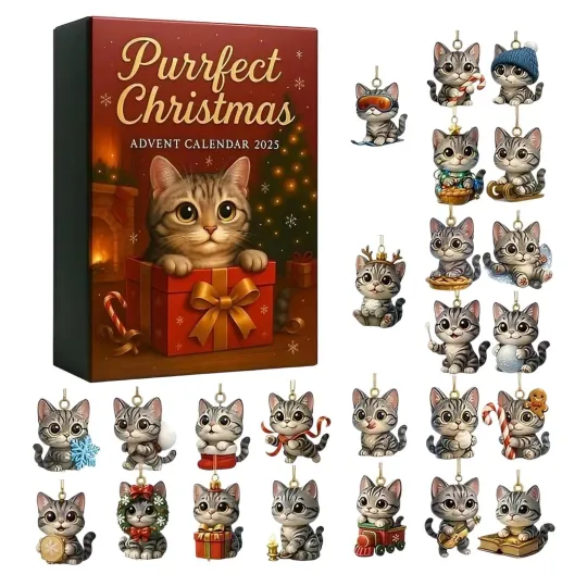 Discover Christmas Countdown Advent Calendar 2D Acrylic Kitten Holiday Home Ornaments