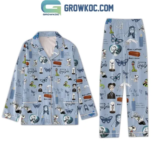 Discover Corpse Bride Tim Burton 2024 Pajamas Set Light Blue Design