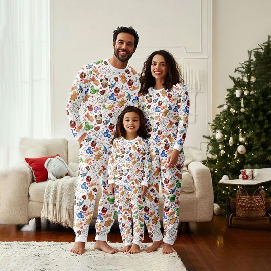 Discover Gingerbread Lights Christmas Family Pajamas Set, Cookie Cake Candy Pajamas, Mickey Head Women Pajamas