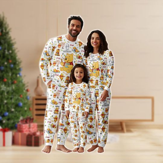 Discover Vintage Pooh Christmas Family Pajamas Set, Retro Winnie The Pooh Holiday Pajamas, Disneyland Trip