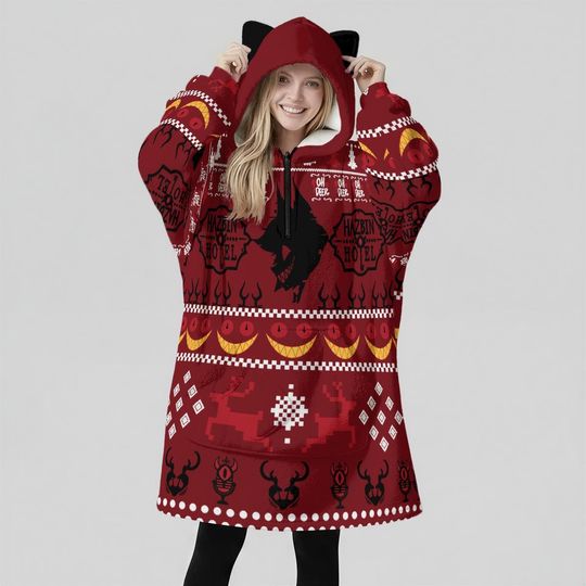 Discover Alastor Oversized Ugly Hoodie Blanket: Kawaii Anime Hazbin Hotel Cosplay - Unisex Streetwear Gift