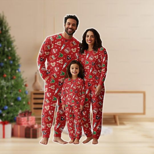 Discover Mickey Mouse Christmas Family Pajamas Set, Gingerbread Pajamas, Candies Sleepwear, Merry Christmas Sweatshirt And Pants, Xmas Gift